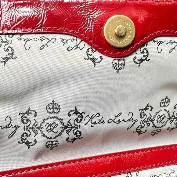 Kate Landry Red Patent Leather Purse Gold Chain Strap Preowned Great Condition - Picture 8 of 14